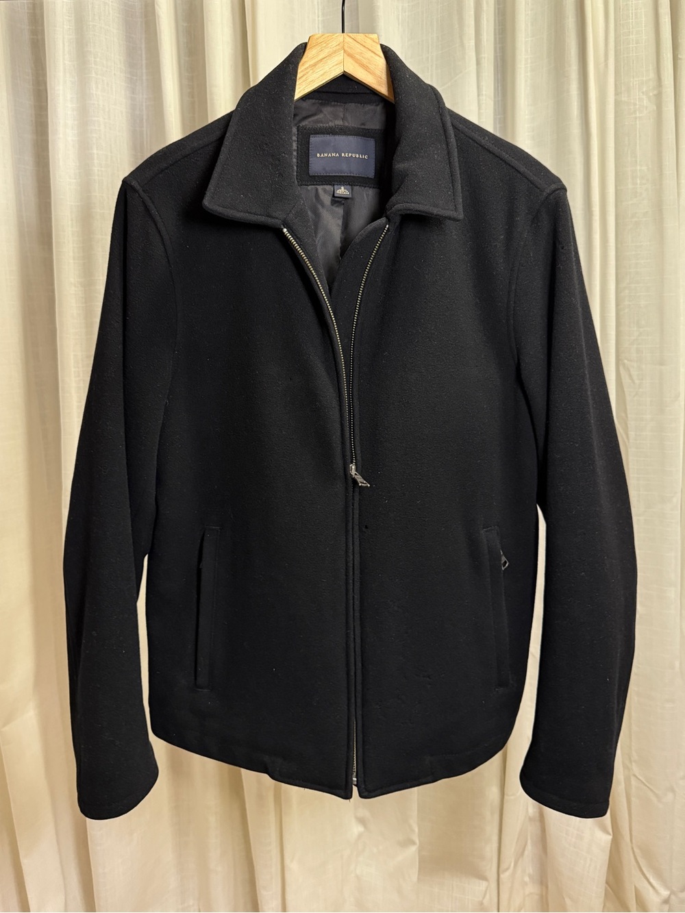 Banana Republic Men’s Wool Cashmere Black Zip-Front Bomber Jacket